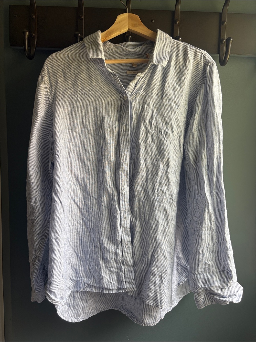Barbour 12 Light Blue Linen Blend Women’s Button-Up Shirt